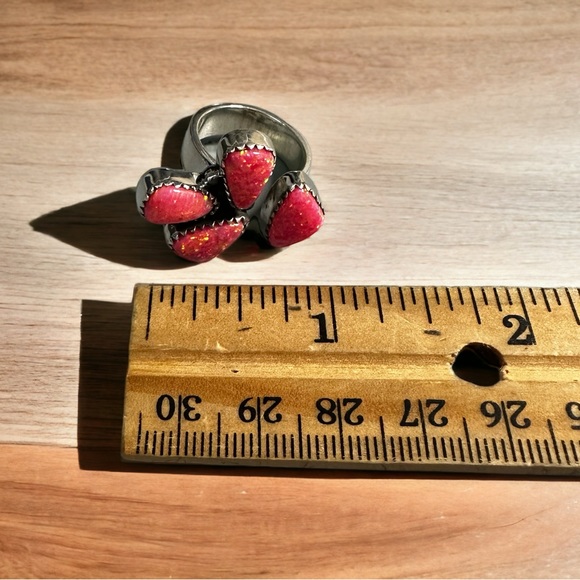 Pink Aurora Opals in Solid Sterling Silver Flutter Ring - Picture 3 of 9
